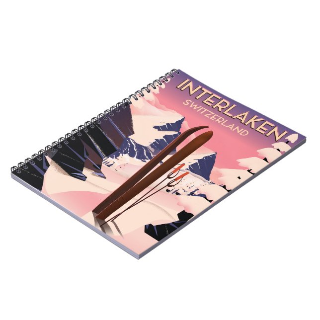 Caderno Espiral Poster de viagens de Esqui de Suiça Interlaken. (Left Side)