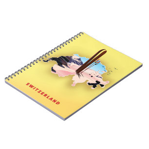 Caderno Espiral Poster de viagens de Esqui do mapa de suiças.