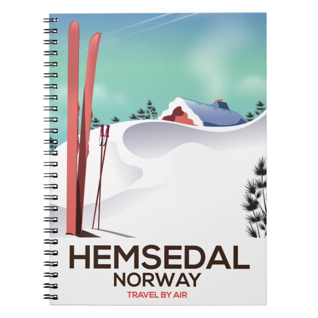 Caderno Espiral Poster de viagens de Esqui Hemsedal Noruega (Frente)