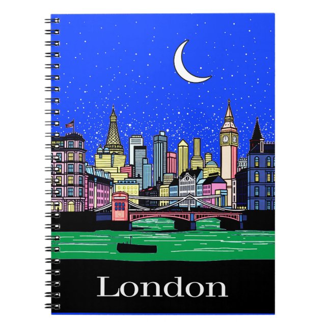 Caderno Espiral Poster de viagens de Londres por Night (Frente)