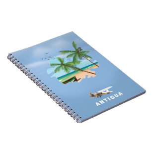 Caderno Espiral Poster de viagens de mapa Ilustrado de Antígua