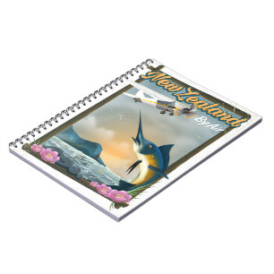 Caderno Espiral Poster de viagens de Pesca da Nova Zelândia