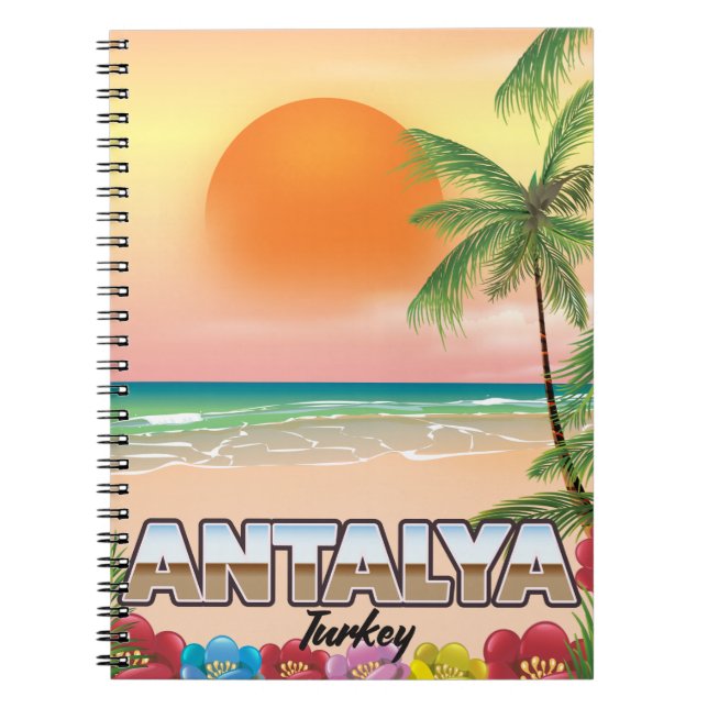 Caderno Espiral Poster de viagens de praia de Antalya Turkey (Frente)