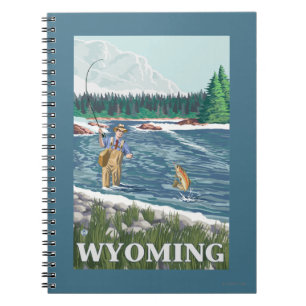 Caderno Espiral Poster de viagens Fly FishWyomingVintage