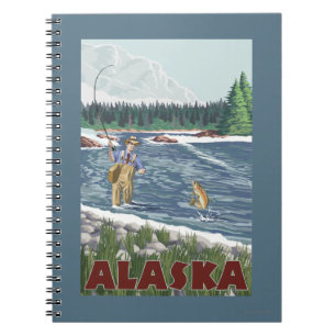 Caderno Espiral Poster de Viagens vintage do Alaska Fly