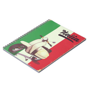 Caderno Espiral Poster Patinete de Viagens vintage Italia