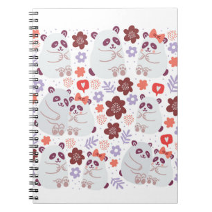 Caderno Espiral Poster quadrado com casais de pandas bonitos apaix