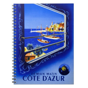 Caderno Espiral Poster vintage de Cote d'Azur restaurado