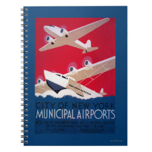 Caderno Espiral Poster vintage do Aeroporto Municipal de Nova Iorq