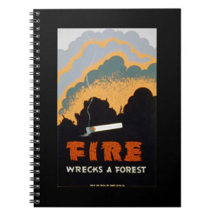 Caderno Espiral Poster vintage - o fogo destrói uma floresta