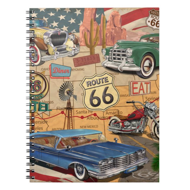 Caderno Espiral Poster Vintage Route 66. (Frente)