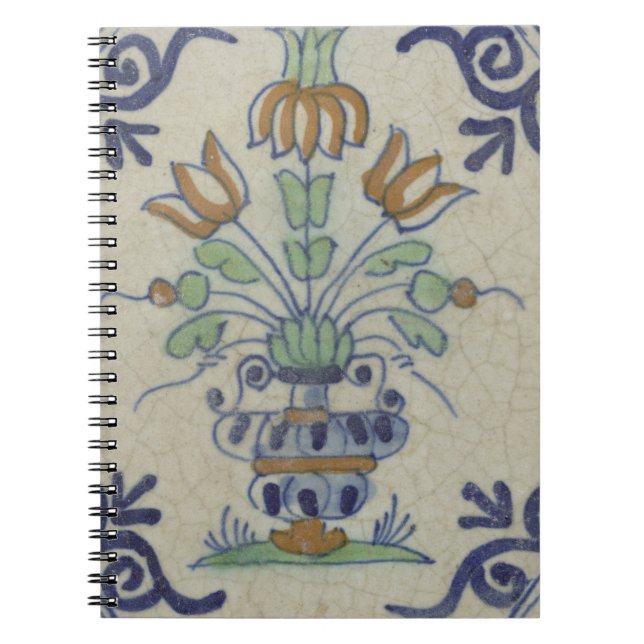 Caderno Espiral Pote De Flor Antiquado Com Azulejo Delft (Frente)