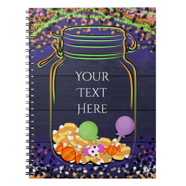 Caderno Espiral Pote de Mason de Doces de Halloween com Iluminação (Frente)