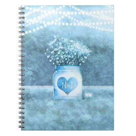 Caderno Espiral Pote de Pedra Azul Coração & Bebê Respiração Rústi