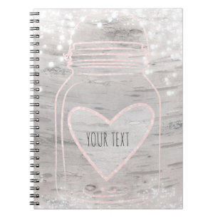 Caderno Espiral Pote de Pedra com Coração de Brilho Rosa e Luzes G