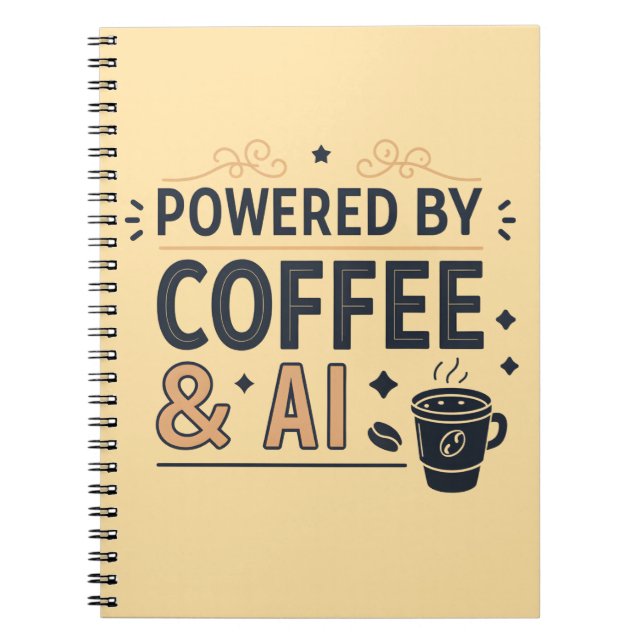 Caderno Espiral Powered by Coffee & AI Retro Tech Vector (Frente)