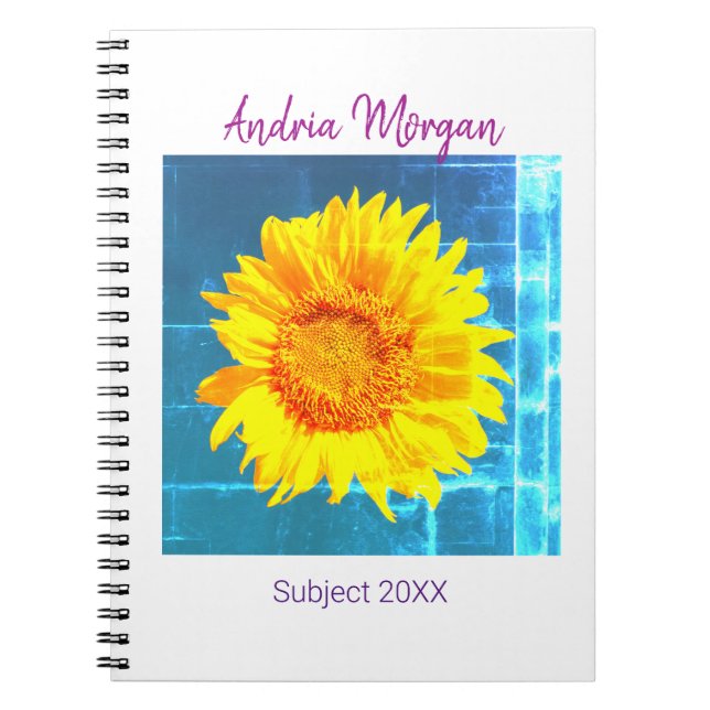 Caderno Espiral Praça do Teal Texturizada de Girassol, nome do DIY (Frente)