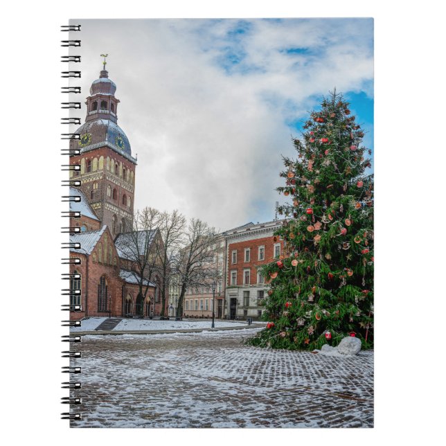 Caderno Espiral Praça Dome com árvore de Natal em Riga (Frente)