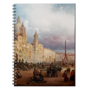 Caderno Espiral Praça Navona Mercado Roma Década de 1850 Arte