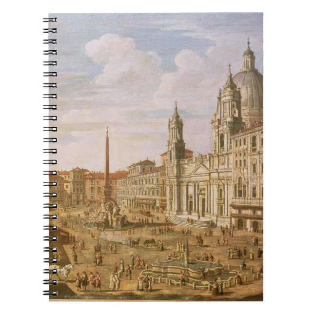 Caderno Espiral Praça Navona, Roma, olhando sul para Palazzo (Frente)