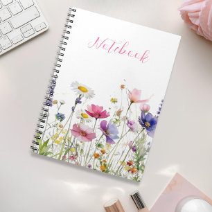 Caderno Espiral Prado de Flores Silvestres Roteiro Rosa