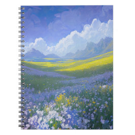 Caderno Espiral Prados verdes com flores azuis