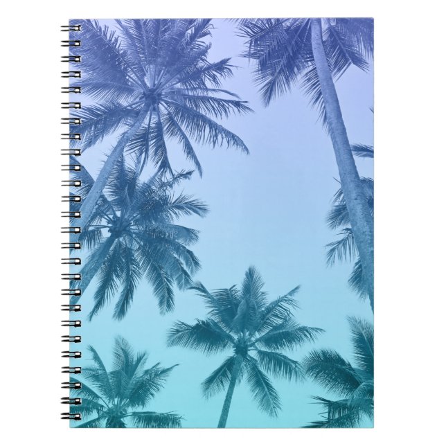 Caderno Espiral Praia do Gradiente de Teal das Palmeiras Tropicais (Frente)