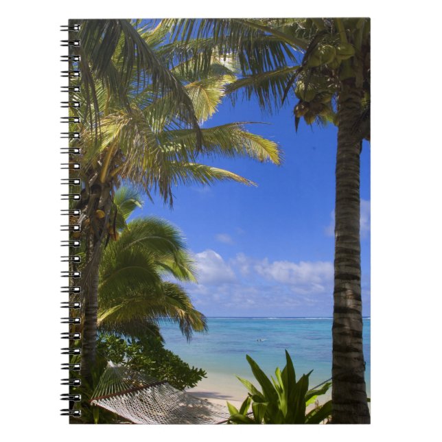 Caderno Espiral Praia ladeada por palmeiras Ilhas Cook 2 (Frente)