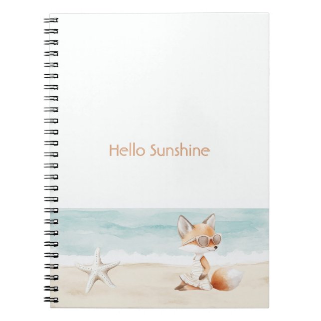 Caderno Espiral Praia Oceano Estrela-do-Mar Raposa Olá Sol (Frente)