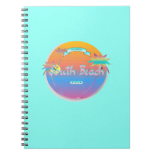 Caderno Espiral Praia sul, Miami, Florida com palmas