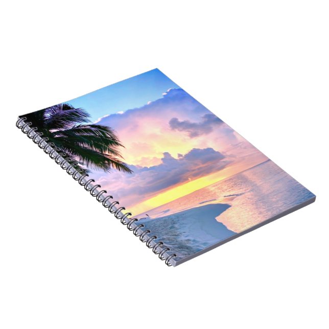 Caderno Espiral Praia Sunset ocean Areia Palmeira Maldivas Miami (Lado Direito)