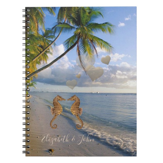 Caderno Espiral Praia Tropical, Cavalo-marinho personalizado Com A (Frente)