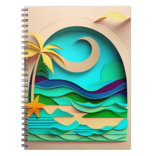 Caderno Espiral Praia Tropical de Papercraft 3D