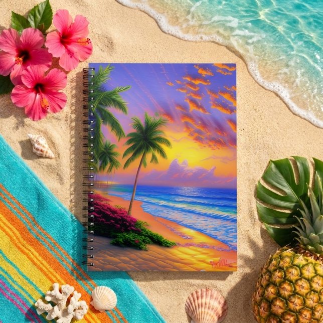 Caderno Espiral Praia Tropical, Notebook Ocean Sunset (Criador carregado)