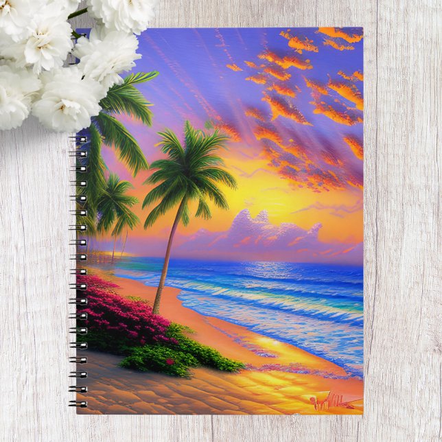 Caderno Espiral Praia Tropical, Notebook Ocean Sunset (Criador carregado)
