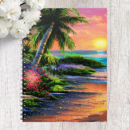 Caderno Espiral Praia Tropical, Notebook Ocean Sunset