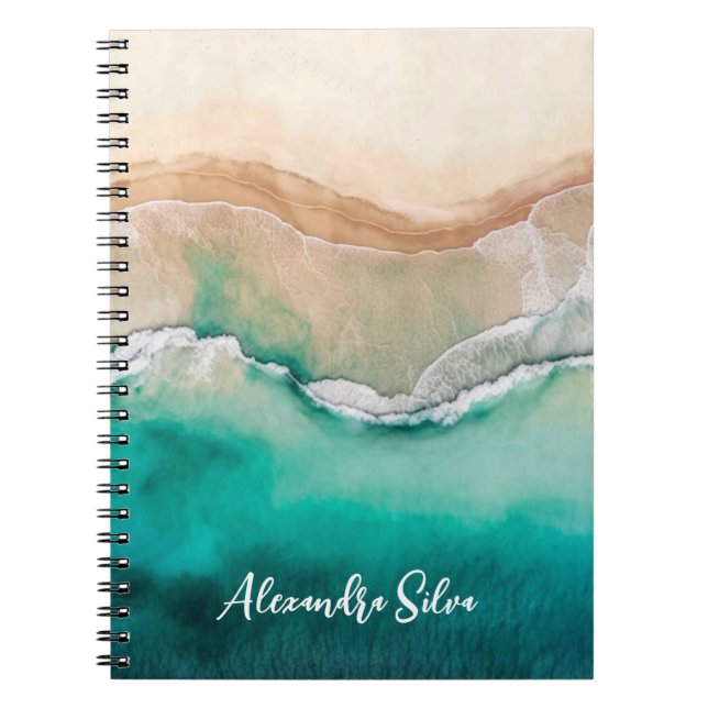 Caderno Espiral Praia Tropical Oceânica Nome de Aquarela (Frente)