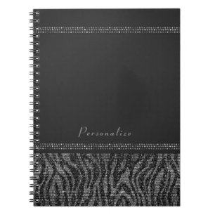 Caderno Espiral Prata da faísca da zebra & Bling elegante Glam