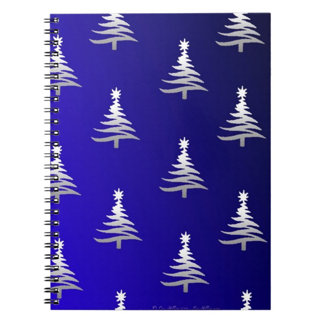 Caderno Espiral Prata das Árvores de Natal em Azul Cobalto (Frente)