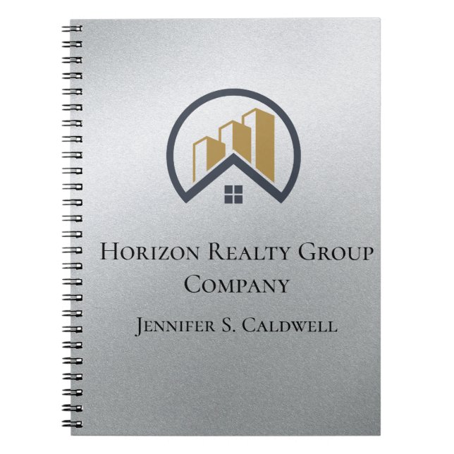 Caderno Espiral Prata de Glamor | Imobiliário Preto e Branco (Frente)