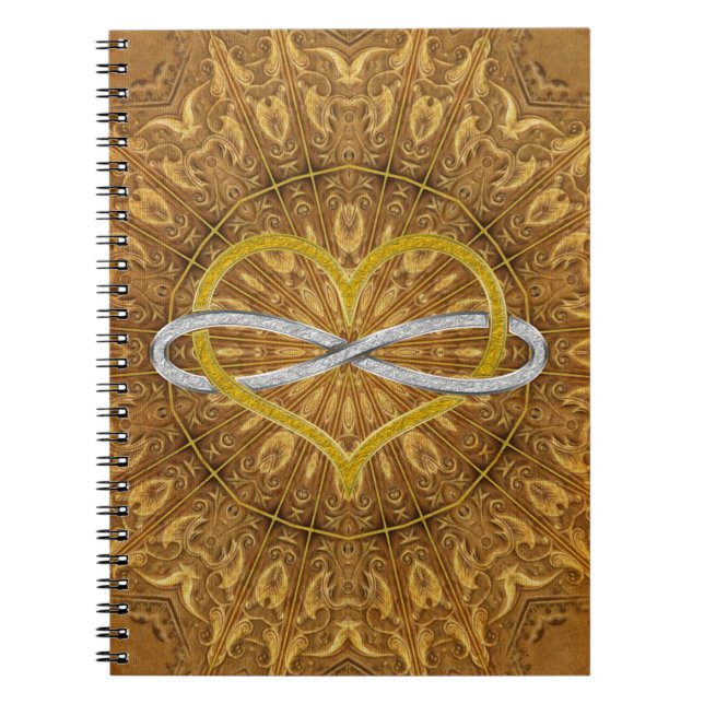 Caderno Espiral Prata Dourada Infinita do Coração (Frente)
