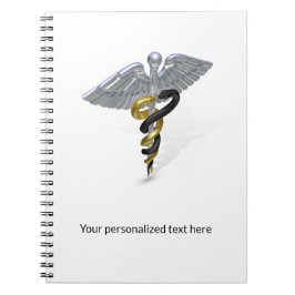 Caderno Espiral Prata médica Caduceus preto Dourado - Notebook