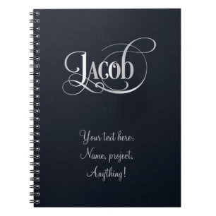 Caderno Espiral Prata personalizada de Jacob do roteiro de Swirly