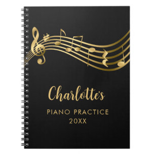 Caderno Espiral Prática de Piano Notas Musicais Ouro Professor&Alu