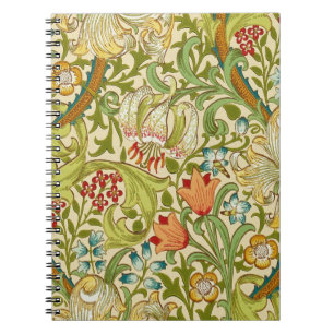 Caderno Espiral Pre-Raphaelite dourado do vintage do lírio de