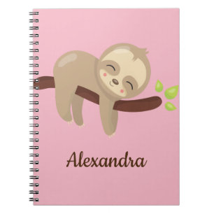 Caderno Espiral Preguiça bonito na ilustração animal da árvore