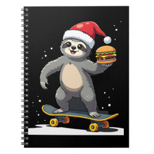 Caderno Espiral PREGUIÇA DE NATAL Preguiça de skate engraçada de N