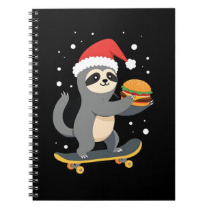 Caderno Espiral PREGUIÇA DE NATAL Preguiça de skate engraçada de N