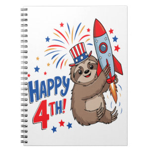 Caderno Espiral Preguiça Feliz Foguetes de Fogo de Artifício EUA 4