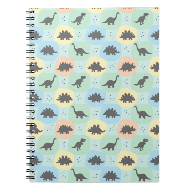Caderno Espiral Prehistoric Dinosaur Silhouette Seamless Pattern (Frente)